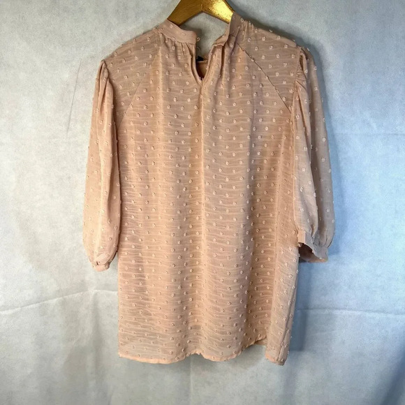 Luna Rae 1/2 Sleeve Tufted Tie Neck Pink Blouse Size Large - Picture 2 of 12